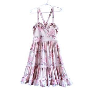 Sleeveless Ruffle Hem Bow & Floral Print Dress